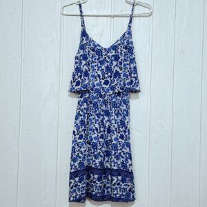 H&M Divided Blue White Floral Print V Neck Layered Top Sleeveless Dress - Size 6